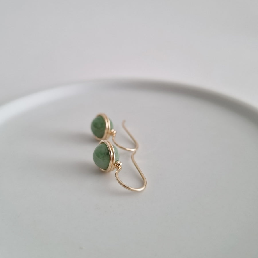 Green Myanmar Jade Wrapped Drop Earrings / 14k Gold-filled