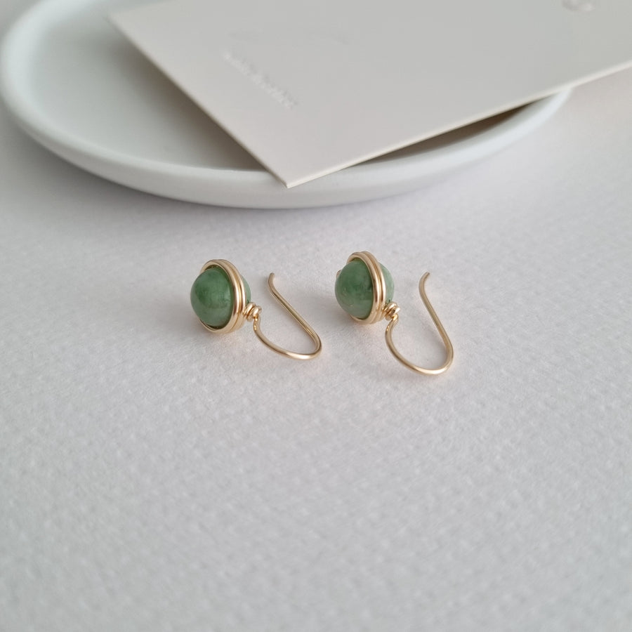 Green Myanmar Jade Wrapped Drop Earrings / 14k Gold-filled
