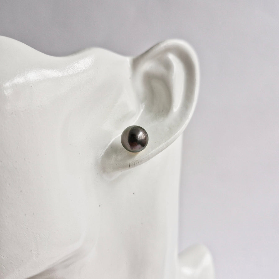 Tahitian Pearl Earstuds #22 (Dark Grey/Purple Overtone) / 14k Gold-filled