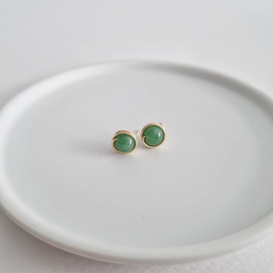 Premium Green Jade Earstuds (Medium) / 14k Gold-filled