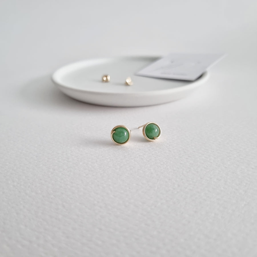 Premium Green Jade Earstuds (Medium) / 14k Gold-filled