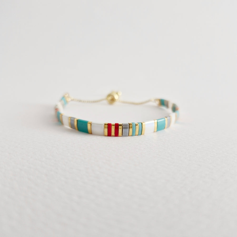 STAK Bracelet (Turquoise & Red) / Japanese Beads | 24k Gold-plated Beads