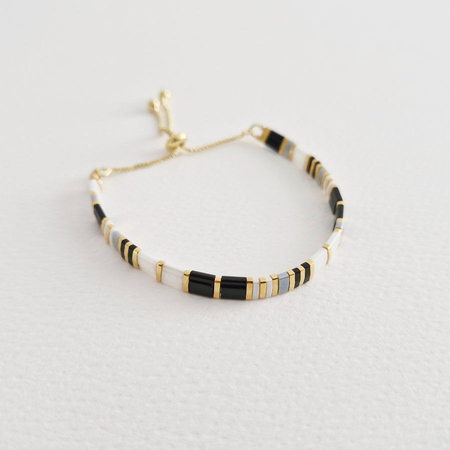 STAK Bracelet (Black & White) / Japanese Beads | 24k Gold-plated Beads