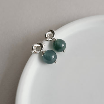 Blue Jade with Rope Love Knot Design Post Earrings