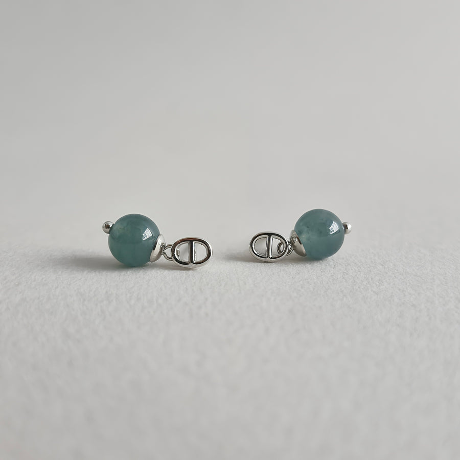 Blue Jade with Oval Link Design Post Earrings