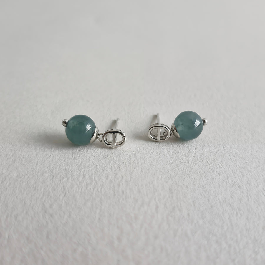 Blue Jade with Oval Link Design Post Earrings