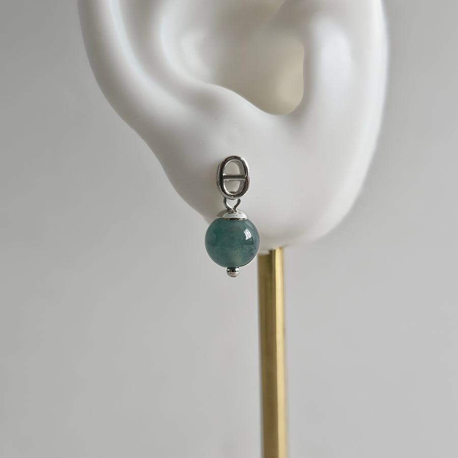 Blue Jade with Oval Link Design Post Earrings