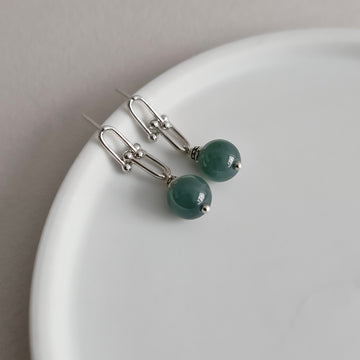Blue Jade with Horseshoe Chain Link Design Post Earrings