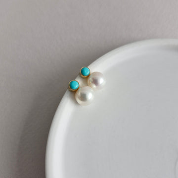 VALEN Freshwater Pearl Earrings w/Turquoise | 14k Gold-filled