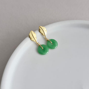 Jade Donut Gold Leaf Earrings