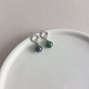 Blue Jade with Clover Design Post Earrings