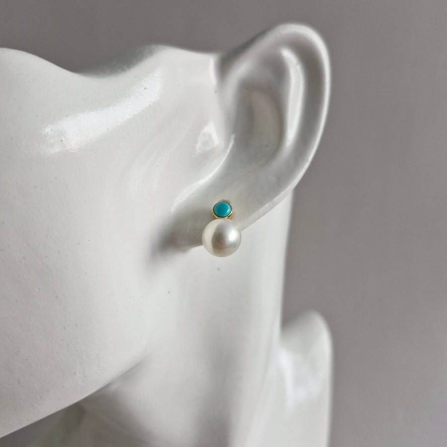 VALEN Freshwater Pearl Earrings w/Turquoise | 14k Gold-filled