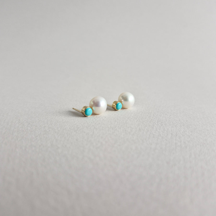 VALEN Freshwater Pearl Earrings w/Turquoise | 14k Gold-filled