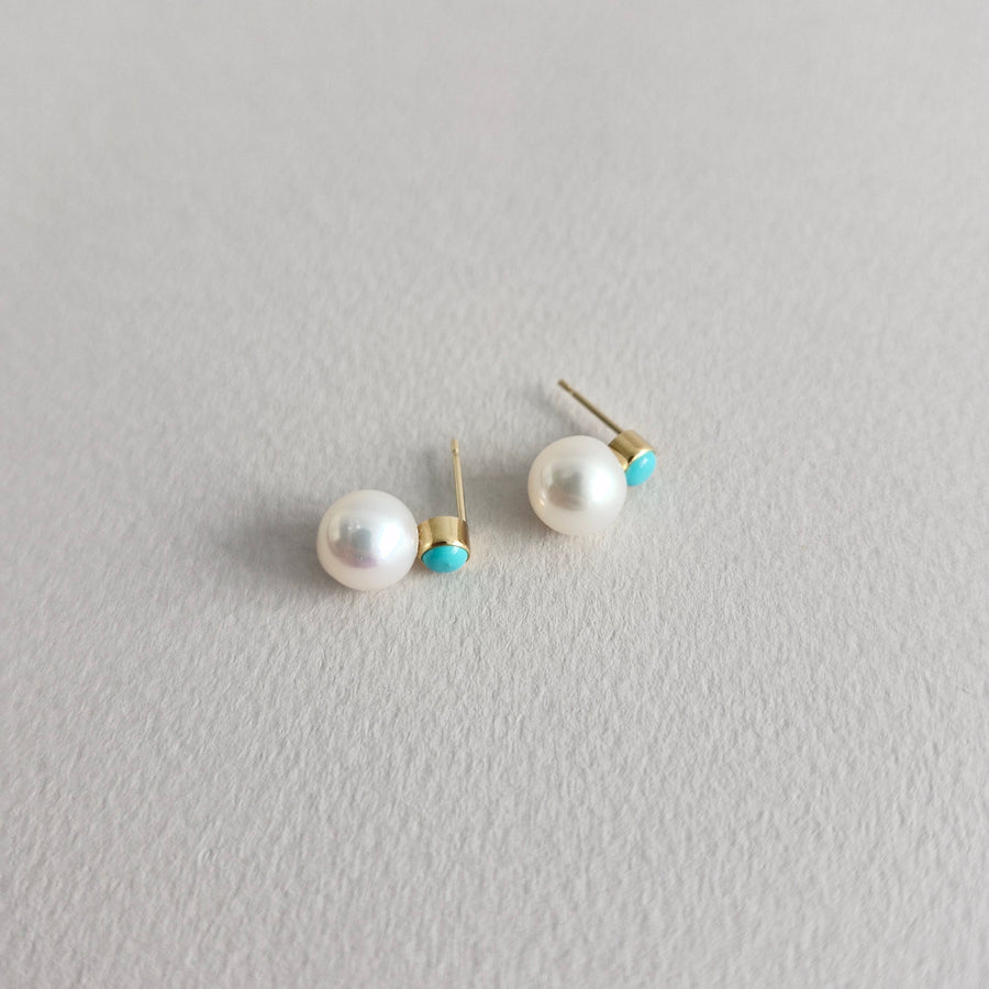 VALEN Freshwater Pearl Earrings w/Turquoise | 14k Gold-filled