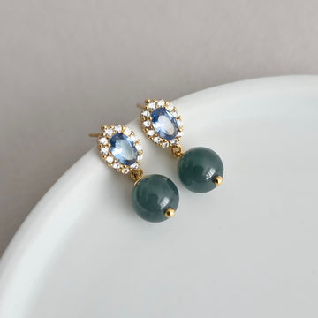 AZURE Blue Jade with Aqua Blue Marquis-cut Post Earrings