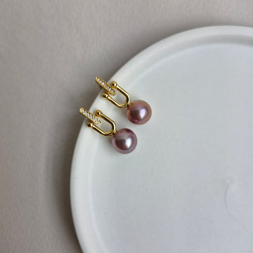 GRETA Edison Purple Pearl Earrings | 18k Gold-plated 925 Silver