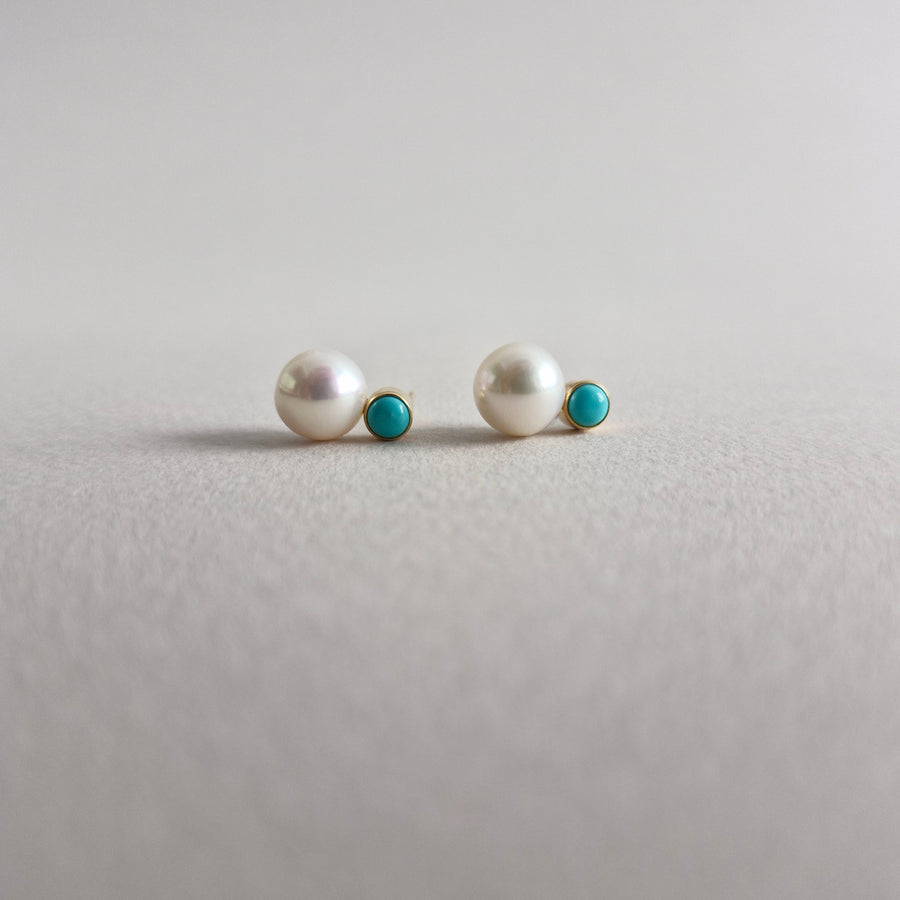 VALEN Freshwater Pearl Earrings w/Turquoise | 14k Gold-filled