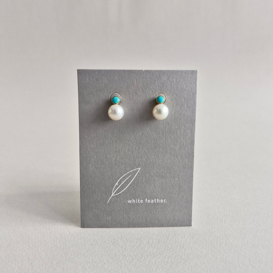 VALEN Freshwater Pearl Earrings w/Turquoise | 14k Gold-filled