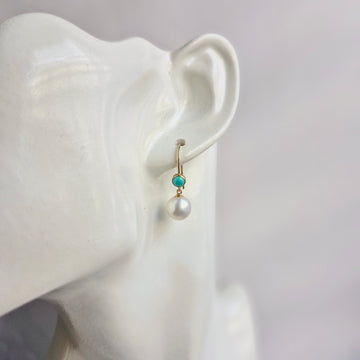 Esme Freshwater Pearl w/Turquoise Earrings / 14k Gold-filled