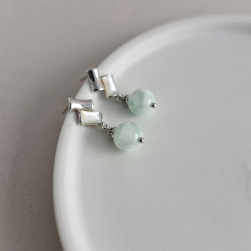 Green Angelite with Double Bamboo Stalk Design Post Earrings