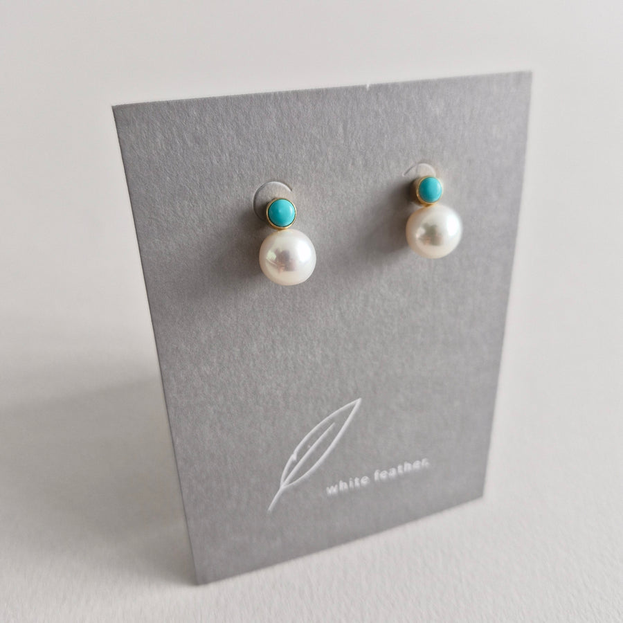 VALEN Freshwater Pearl Earrings w/Turquoise | 14k Gold-filled